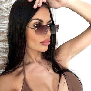 Vintage Rimless Square Sun Glasses